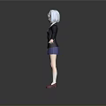 3D Anime Character with Light Blue Hair Black Coat Blue Skirt White Stockings Red Shoes
