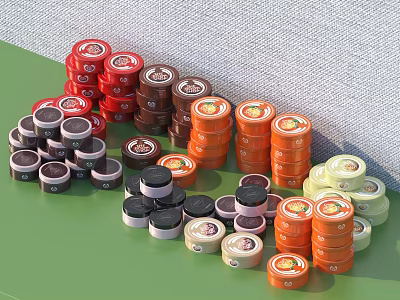 Perfume Cosmetics Small Jars Featuring Various Colors And Different Designs Stacked And Scattered 3d model