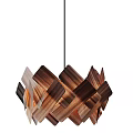 Modern Geometric Chandelier with White and Light Wood Angular Panels for Contemporary Interior Design