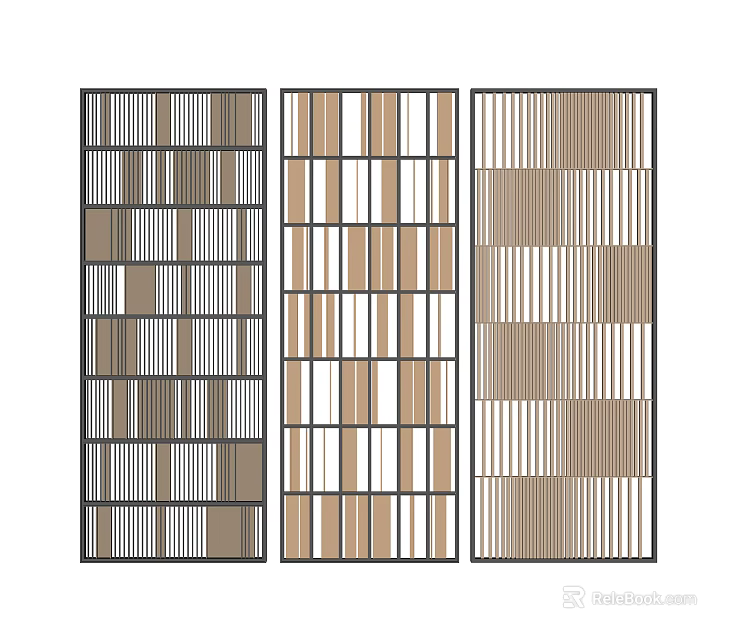 Interior Partition Designs with Vertical Stripes and Colorful Patterns Three Different Stylish Panel Layouts 3d model