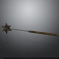 Medieval Flail Weapon With Star Shaped Head Chain And Wooden Handle