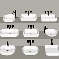 Different Shaped Modern Bathroom Washbasins With Various Designs On Shelves 3d model