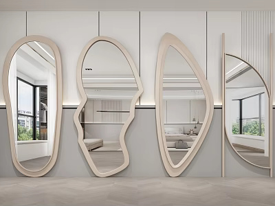 Modern Decorative Mirrors With Various Shapes And Wall Mounted Interior Reflections 3d model