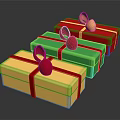 Colorful Decorative Gift Boxes With Red Ribbons And Golden Bows