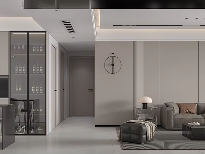 Modern Minimalist Open Concept Living And Dining Room With Elegant Neutral Tone Residential Interior Design 3d model