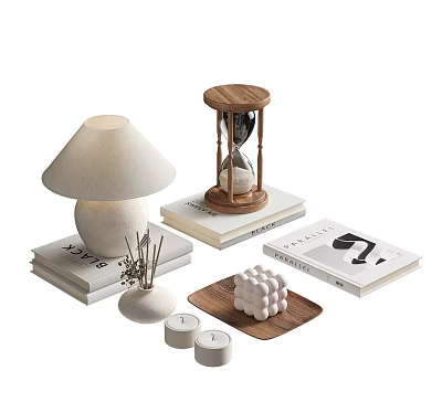 Modern Minimalist Decorative Ornament Set With Table Lamp Hourglass Books Candles And Geometric Decor 3d model
