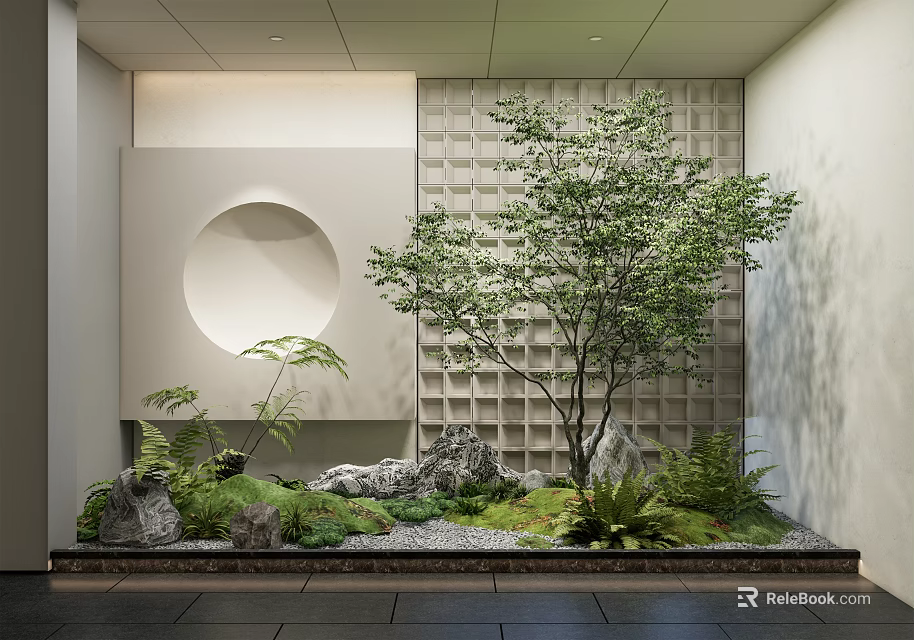 Indoor Plant Combination With Trees Rocks And Greenery In Modern Interior 3d model 