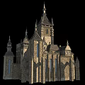 Ancient Gothic Architecture With Spires Stone Structure And Tall Towers Windows 3d model