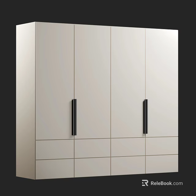 Sleek Modern Wardrobe Design With White Panels Black Handles And Drawer Storage 3d model 