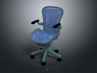 Comfortable Blue Mesh Office Chair With Black Armrests And Wheeled Base 3d model