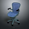 Comfortable Blue Mesh Office Chair With Black Armrests And Wheeled Base