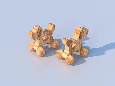 Wooden Dog Shaped Toys With Wheels And Puzzle Design For Kids Playtime 3d model