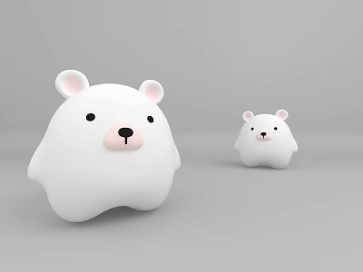 Cute White Plush Bear Dolls With Pink Noses Black Eyes And Two Sizes 3d model