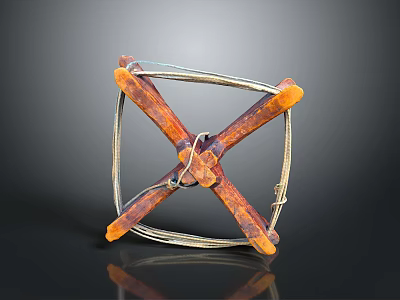 Handmade Natural Wood Storage Organizer With Crossed Frame And Silver Rope 3d model