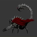 Detailed Mechanical Scorpion With Red Cape Metal Claws And Spiked Tail