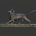 Bronze Lion Statue In Roaring Pose With Detailed Mane And Square Base