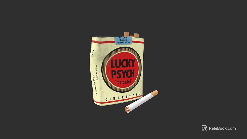 Lucky Psych Cigarettes Retro Pack Design With Filtered Cigarette And Brand Logo 3d model 