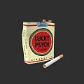 Lucky Psych Cigarettes Retro Pack Design With Filtered Cigarette And Brand Logo