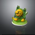 Cartoon Frog Character With Green Yellow Belly Big Eyes Wings On Base With Yellow Flower