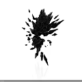 Black Crystal Fragmented Structure With Shattered Pieces On White Reflective Background