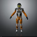 Futuristic Sci Fi Character and Alien Creature in Orange Black Armor Costume Design 3d model