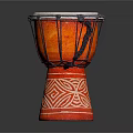 Traditional Red Musical Drum with Intricate Painted Patterns and Artistic Design Elements