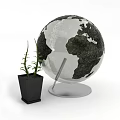 Decorative Ornament Set with Transparent Globe Silver Base and Black Pot Green Plant