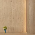 Light Wood Grain Wall And Floor Interior With Blue Vase And Yellow Flowers