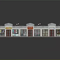 Cartoon Scene of Playful Shop Buildings With Multiple Storefronts and Colorful Signboards