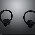 Black Ring Shaped Controllers With Button Panels On Dark Gray Background 3d model