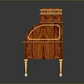 Antique Vintage Writing Desk With Rich Wood Grain And Gold Accent Trim Design