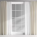 Double Layer Beige And White Curtains With Sheer Panels For Grid Window 3d model