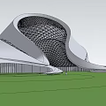 Modern Curved Cultural Center Building Featuring Latticed Structure And Night Lighting