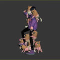Game Anime Character in Purple Jacket with Red Letter Surrounded by Yellow Big Eyed Creatures