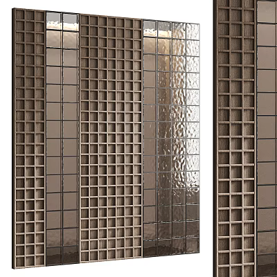 Modern Decorative Room Divider With Metal Grid And Glass Panels For Interior Partition Design 3d model