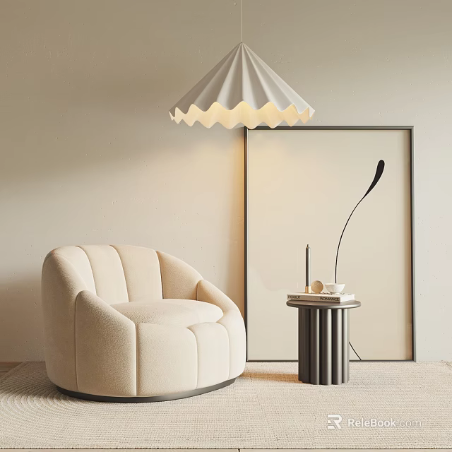 Modern Interior With Beige Single Sofa Small Round Table With Table Lamp And Pendant Lamp 3d model