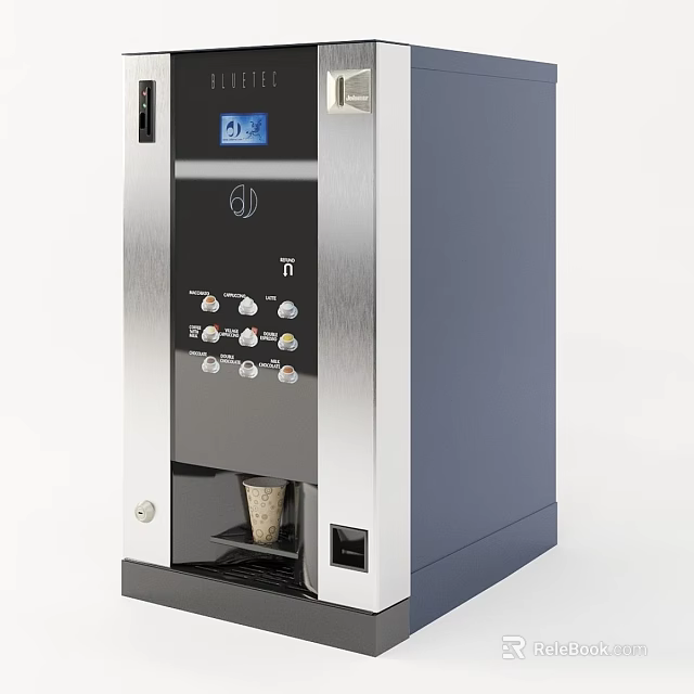Modern Stainless Steel Kitchen Coffee Machine With Digital Display Control Buttons And Cup Holder 3d model 