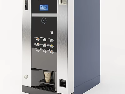 Modern Stainless Steel Kitchen Coffee Machine With Digital Display Control Buttons And Cup Holder 3d model