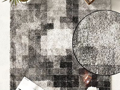 Stylish Modern Square Rug With Geometric Black White Grey Pattern And Soft Texture For Living Room Floor 3d model