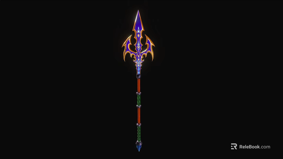 Magical Fantasy Spear Weapon With Purple Golden Flame Decorations And Intricate Design 3d model 
