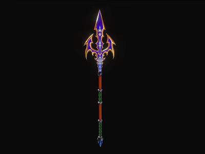 Magical Fantasy Spear Weapon With Purple Golden Flame Decorations And Intricate Design 3d model