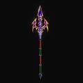 Magical Fantasy Spear Weapon With Purple Golden Flame Decorations And Intricate Design