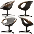Modern Leisure Chair With Leather Upholstery And Wooden Armrests On Swivel Base