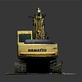 Komatsu Yellow Excavator With Tracks And Bucket On Display Platform
