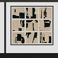 Black and White Geometric Collage Artwork in Black Frame on White Wall 3d model