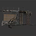 Industrial Platform Structure With Metal Frame Wooden Planks And Gravel Ground
