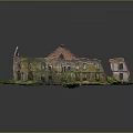 Scenic Ruined Building Model With Overgrown Grass Broken Walls And Arched Structures