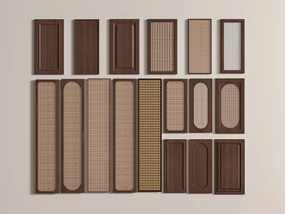 Various Style Cabinet Doors With Wood Grain Mesh Patterns And Brown Tones 3d model