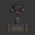 Mechanical Metallic Weapon With Vintage Industrial Base And Red Eye Structural Details