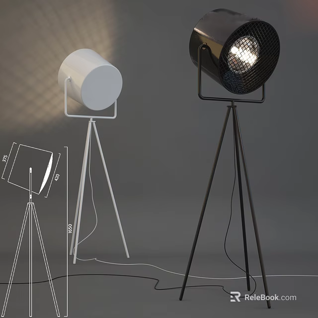 Modern Black and White Floor Lamps with Tripod Base and Cylindrical Mesh Lamp Shades 3d model 